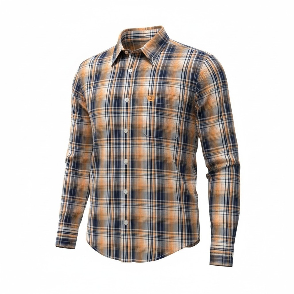Cinch‎ Button Down Shirt Mens S Orange Good Plaid Western Long Sleeve CC 0286